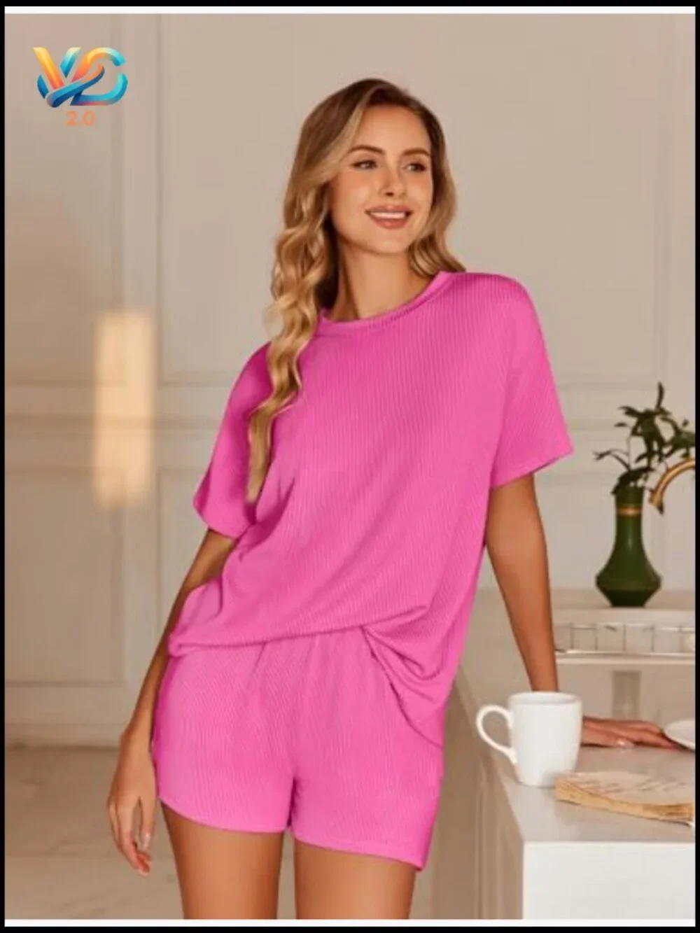 Women's 2 Piece Pajama Set Short Sleeve Lounge Set with Pockets Matching Outfit